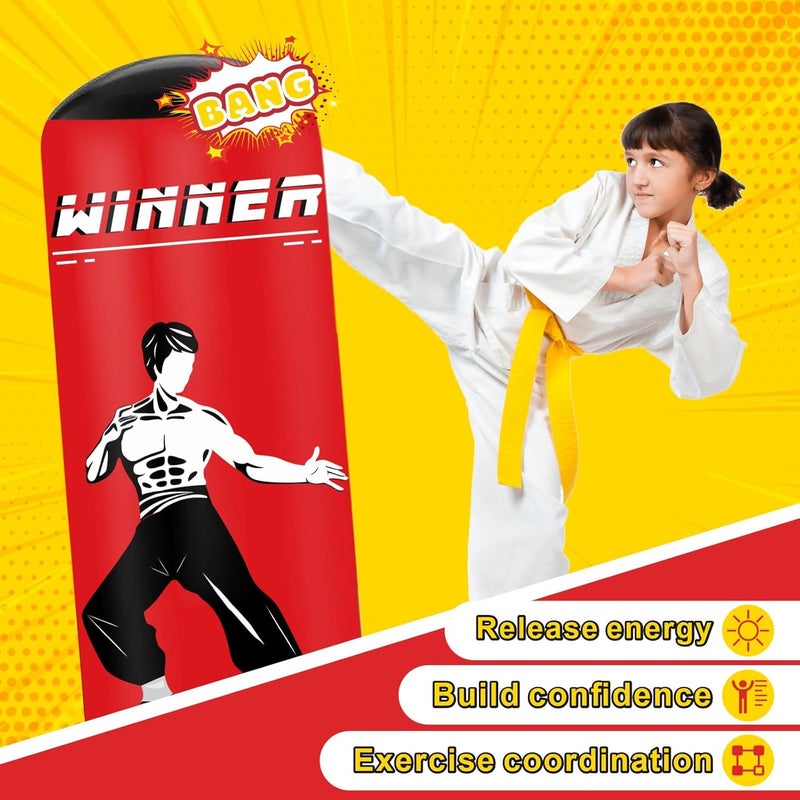 VCOLAN Kids Punching Bag, 67" Stable Inflatable Boxing Bag for Age 5-12, Ninja Karate Taekwondo Training Toy, Christmas Birthday Gift - Image 2
